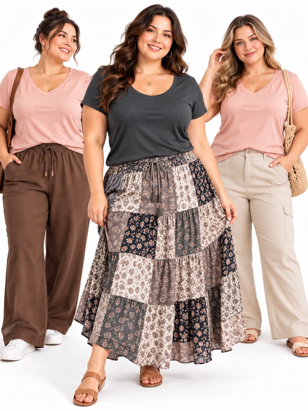 Multiples Short Sleeve V-Neck Tee in charcoal and Dusty Rose